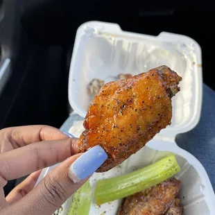 5 piece Honey garlic wings. (Bomb and beautiful lol)