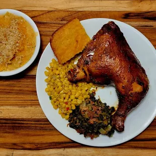 a plate of food on a wooden table