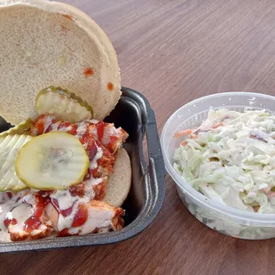 Chicken sandwich with an order of slaw