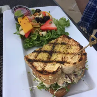 Chicken salad sandwich and bam salad