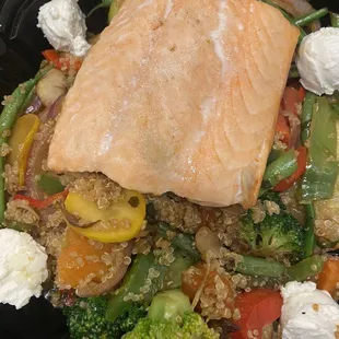 Build your own bowl- Quinoa, veggies, goat cheese, Salmon Bowl