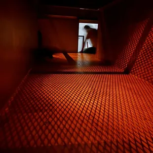 Climbing in a ventilation shaft.