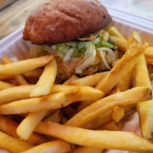 Double pow burger and fries