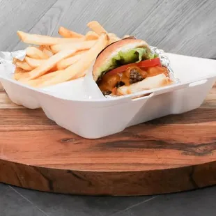 Classic Cheeseburger with fries.