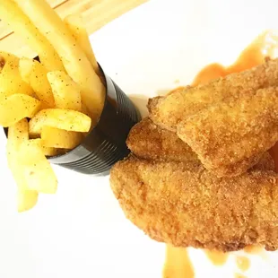 fried chicken strips and french fries