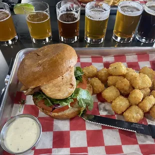 Grilled chicken sandwich and tots!