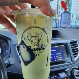 Green thai milk tea with grass jelly