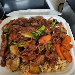 Mongolian Beef. Tons of food and a lot of beef. Yes please!