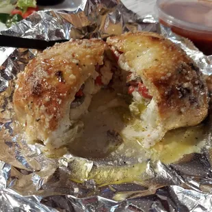 Green peppers, onions, mushrooms calzone