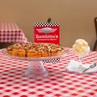 a cake and ice cream