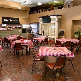 tables and chairs in a restaurant