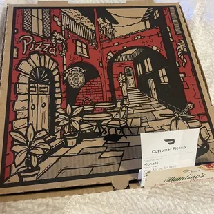 the front of the pizza box