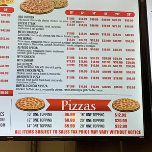 Pizza menu