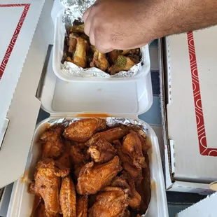 chicken wings and fries