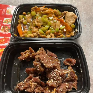 two takeout containers of food