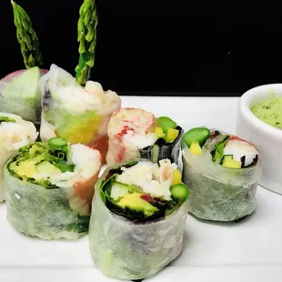 King Crab Spring Rolls with wasabi cilantro sauce