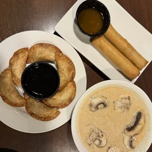 Pork dumplings, Tom Kha soup &amp; Spring rolls