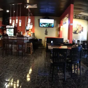 the interior of a bamboo cafe