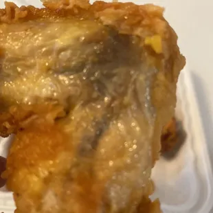 a close up of a piece of fried food