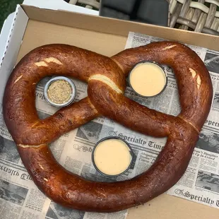Big ass pretzel with cheese and perfectly grainy mustard
