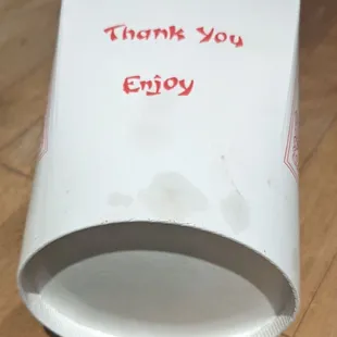 The container which the manager insisted had a number indicating size.