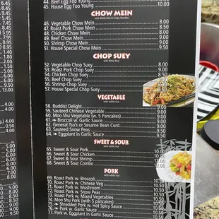 the menu for the restaurant