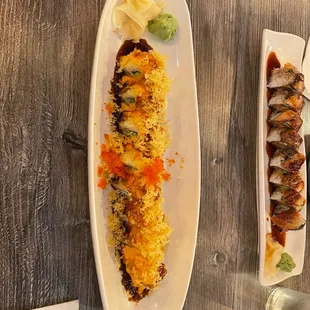 two plates of food on a table