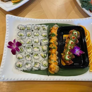 California rolls, Philly tempura roll, crispy rice spicy tuna roll