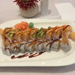 Crazy Friday roll on top (wish it were a little more spicy)  Phoenix roll on the bottom   Pretty good sushi