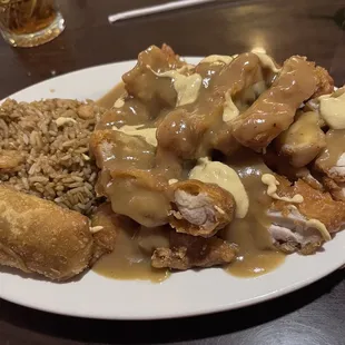 Mandarin chicken with added hot mustard, so good!
