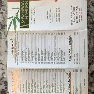 the menu for the restaurant