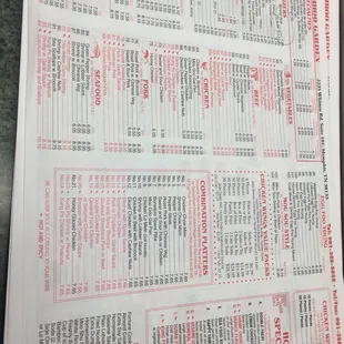 a menu for a chinese restaurant