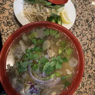 Pho with Rare Steak, Brisket, Tendons and Beef Meatballs