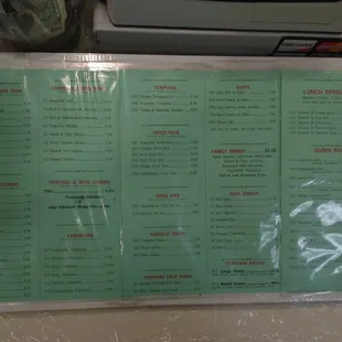 Menu displayed on counter.