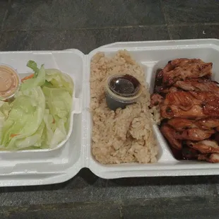 Take out teriyaki chicken combo with brown rice