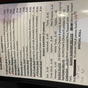 Sushi Menu