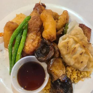 a plate of chinese food