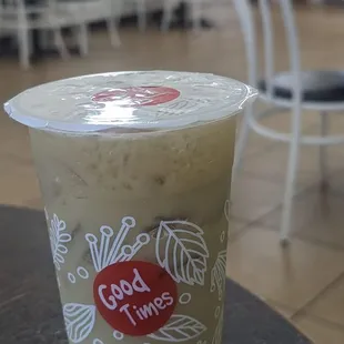 honeydew milk tea with cantaloupe and popping boba