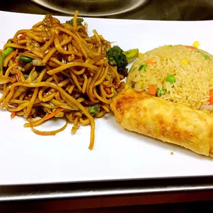 Veg.Lomein with eggroll combination  yummy-^_^