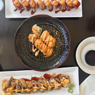 Top: Cowboy Roll.  Middle: Baked Salmon Bottom: Gladiator Roll
