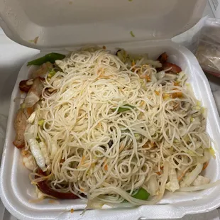 noodles in a styrofoam container