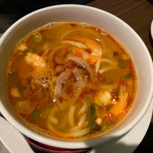 Udon Noodle Soup - Shrimp, crab meat, crawfish and udon noodle in spicy chicken broth