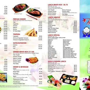 sushi and sashimi, menu