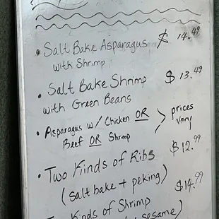 Specials at the restaurant
