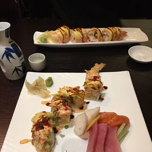 Lobster Roll, Mango Shrimp Roll &amp; sashimi appetizer