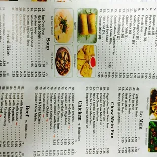 the menu for the restaurant