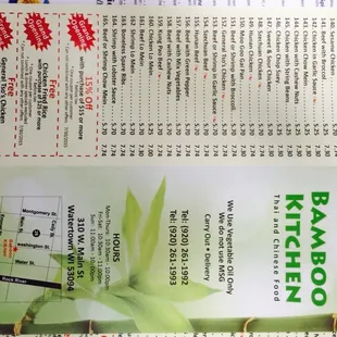 the menu for the restaurant