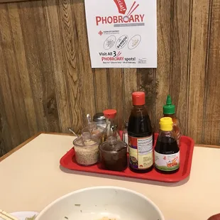 Assorted condiments..with labels