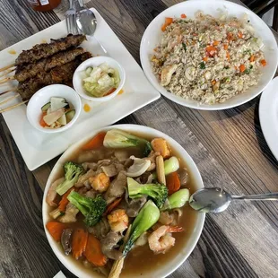 2 - #5. Grill Beef Sticks,(delicious) combination 52. Fried Rice Combination, (pairs well with their chili oil) 46. Chow Fun Combination