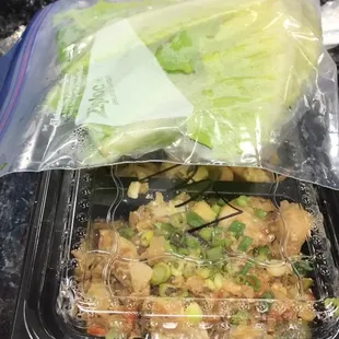 Chicken Lettuce Wraps - also come with the crunchy noodles that you put in egg drop soup.